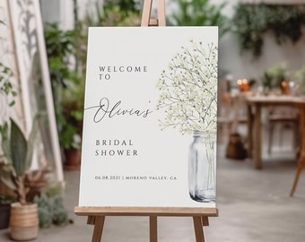Floral Rustic Bridal Shower  Welcome Sign Template, Gypsophila Bridal Shower Welcome Sign, Flower Bridal Shower Welcome  Sign