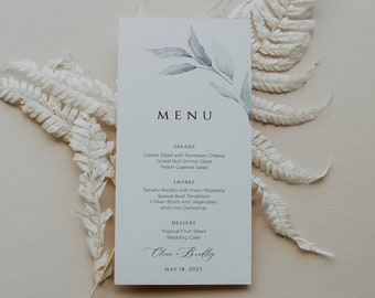 Greenery Menu Template with Eucalyptus, Greenery Bridal Shower Menu, Dinner, Brunch, INSTANT DOWNLOAD, Editable, Printable Template