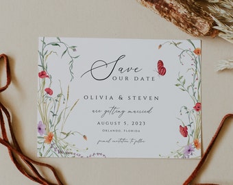 Wildflower Save the Date Template Wild Flower Wedding Save the Date Floral Wedding Save The Date Invitation Save our Date Editable Templett
