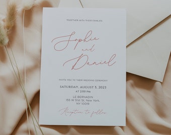 Rose Gold Wedding Invitation Template Afdrukbare Bruiloft Uitnodiging Set Elegant Rose Gold Roze Bruiloft RSVP Bewerkbaar Instant Download