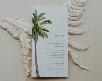 Palm Tree Wedding Menu Template, Tropical Wedding Menu Template, Tropical Beach Wedding Menu Card Printable, Ocean, Island, Menu Cards