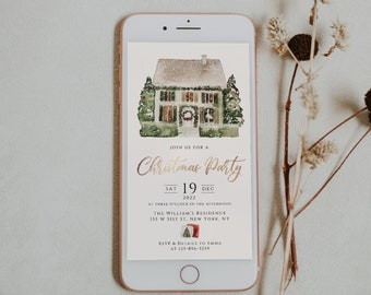 Digital Christmas Party Invitation, Christmas Evite Template, Holiday Party Evite, Electronic Christmas Invite, Text Message Invite, Phone