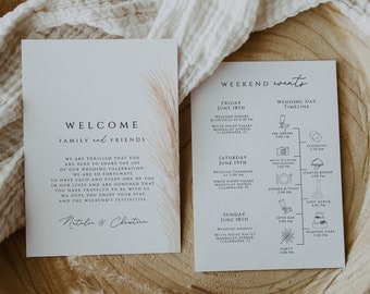 Wedding Welcome Bag Note & Timeline, Boho Wedding Events Card Template, Wedding Weekend Timeline Printable, Wedding Events Timeline