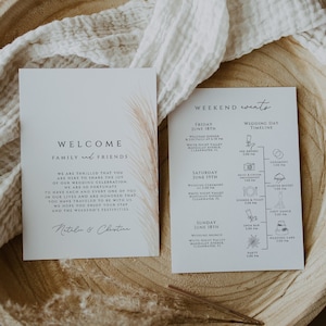 Wedding Welcome Bag Note & Timeline, Boho Wedding Events Card Template, Wedding Weekend Timeline Printable, Wedding Events Timeline