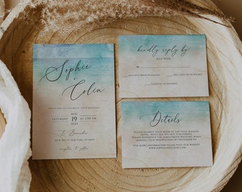 Beach Wedding Invitation Template Suite Ocean Wedding Invitation Template Download Tropical Wedding Invitations Printable DIY Editable