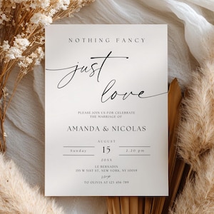 Nothing Fancy Just Love Invitation, Nothing Fancy Just Love Elopement Celebration Party invite Announcement, minimalist Invitation, NFJL01