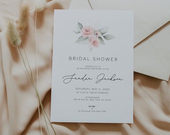 Floral Greenery Garden Bridal Shower Invitation Instant Download Modern Boho Blush Pink Watercolor Shower Invite Printable Editable Template