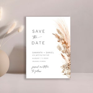 Pampas Grass Save the Date Vorlage, Boho Hochzeit Save the Date Einladung, bearbeitbares druckbares, Boho Save the Date, sofortiger Download