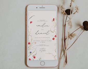 Wildflower Wedding Smartphone Electronic Invitation Template, Digital Iphone Evite, Editable Instant Download, SMS Mobile Phone Invite