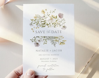 Wildflower Save the Date Template, Floral  Save the Date, Wildflower Save the Date evite, Save the Date Editable Template, Engagement