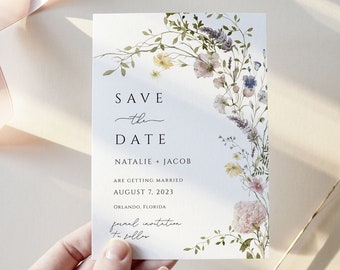 Wildflower Save the Date Template, Floral  Save the Date, Wildflower Save the Date evite, Save the Date Editable Template, Engagement