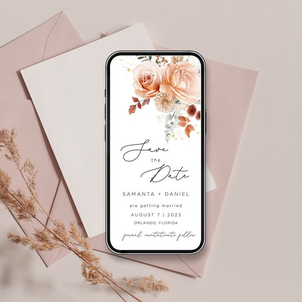 Autumn Save the Date Template, Fall Boho Text Message Save the Date Template, Floral Save The Date, Digital Evite, Instant Download Templett