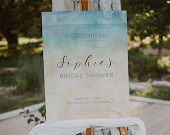 Beach Bridal Shower Welcome Sign Template Ocean Bridal Shower Welcome Sign Beach Bridal Shower Welcome Poster Watercolor Beach Shower Sign