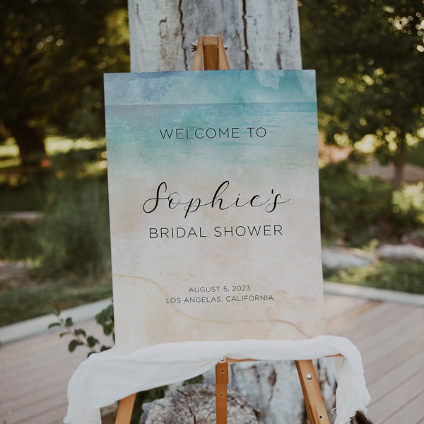 Beach Bridal Shower Welcome Sign Template Ocean Bridal Shower Welcome Sign Beach Bridal Shower Welcome Poster Watercolor Beach Shower Sign