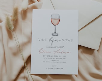 Wine Bridal Shower Invitation Template, Vino Before Vows Invite Printable, Wine Tasting, Wine Invitation, Bridal Brunch Invite, Download DIY