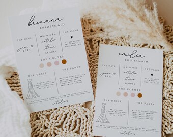 Bridesmaid Info Card Template, Bridal Party Info Card, Bridesmaid Proposal Card, Bridesmaid Information Card, Bridesmaid Infographic Instant
