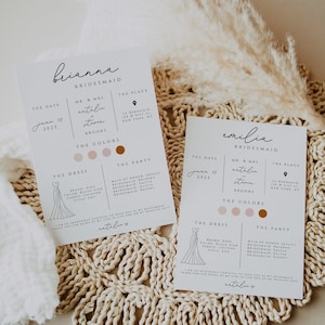 Bridesmaid Info Card Template, Bridal Party Info Card, Bridesmaid Proposal Card, Bridesmaid Information Card, Bridesmaid Infographic Instant