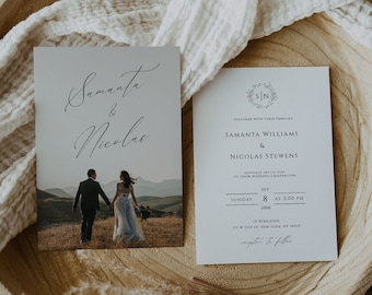 Minimalist Wedding Invitation Template, Photo Wedding Invitation, Editable Minimalist Wedding Invite, Simple Modern Wedding Invite, Download