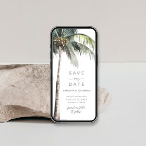 Tropisch Speichern Sie das Datum Evite, Palm Speichern Sie das Datum Digitale Einladung, Elektronisch Speichern Sie das Datum, Strandhochzeit, Palme bearbeitbare digitale Einladung