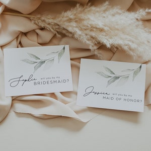 Modelo de cartão de proposta de madrinha de casamento com vegetação, modelo de cartão para impressão "Você será minha madrinha de casamento", cartão de proposta de madrinha de casamento, editável instantâneo