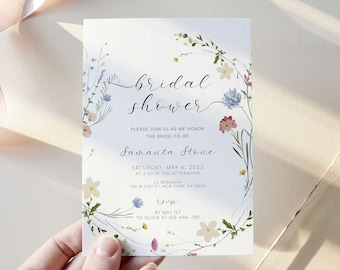 Bridal Shower floral Invite, field flower Bridal Shower Invitation, pink flower bridal Shower invitation