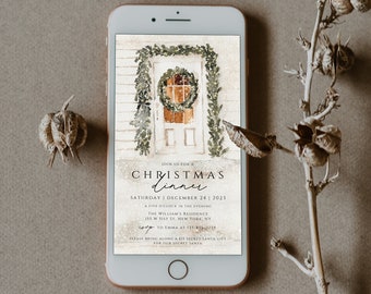 Christmas Evite, Digital Christmas Dinner Invitation, Holiday Party Evite, Electronic Christmas Invite, Text Invite, Editable Mobile Phone