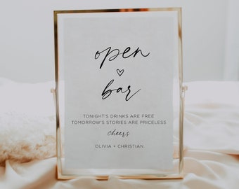 Open Bar Wedding Sign Template, Printable Open Bar Sign, Wedding Bar Sign, Instant Download, Modern Minimalist Wedding, Alcohol Drinks