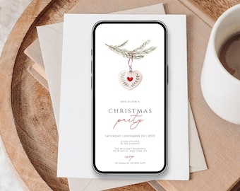 Christmas Evite, Electronic Christmas Party Invitation Template, Holiday Party Invite, Digital Christmas, Text Message Smartphone, Download