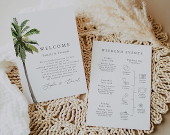 Palm Tree Wedding Timeline Template, Wedding Timeline and Welcome Letter Template, Beach Wedding Itinerary, Welcome Bag, Printable