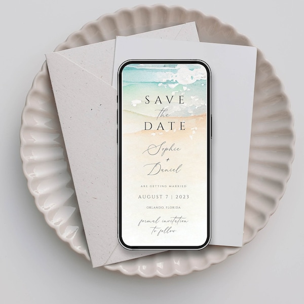 Elektronische Strandhochzeit Save The Date Einladung Strand Save The Date Evite Vorlage Digitale Strandhochzeit Save the Date Destination Wedding