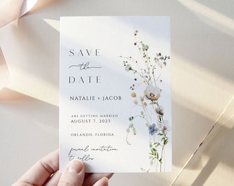 Floral Save the Date invitation, Minimalist Save the Date, Wildflower Save the Date invite, Save the Date invitation Template