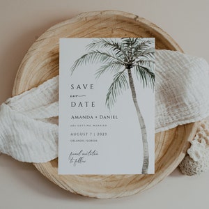 Palm Tree Save the Date Template, Beach Save the Date, Tropical Save the Date Card Printable, Save the Date Editable Template, Engagement image 1