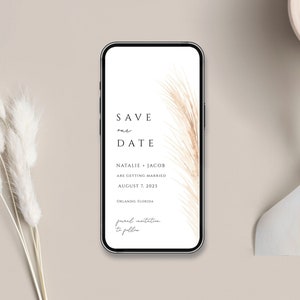 Boho Save the Date invite, Save the Date invitation, Wedding Save the Date, Pampas Save the Date, Minimalist  save the date, PW001