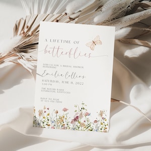 Butterfly Bridal Shower Invitation, Lifetime of Butterflies, Garden Minimalist bridal Shower Invitation, flower bridal shower invite