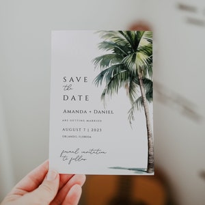 Palm Save the Date Template, Beach Save the Date, Tropical Save the Date Card Printable, Save the Date Editable Template, Engagement
