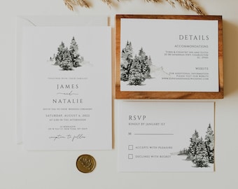 Winter Wedding Invitation Suite, Christmas Wedding Invitation Template Download, Editable Winter Wedding Invitation Set, Rustic, Templett