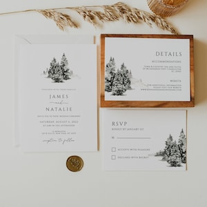 Suite de faire-part de mariage d'hiver, faire-part de mariage de Noël à télécharger, faire-part de mariage d'hiver modifiable, rustique, Templett