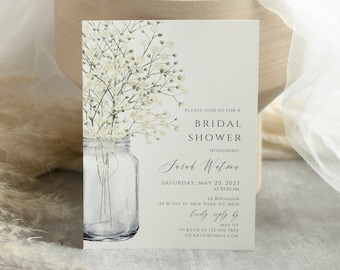 Floral Rustic Bridal Shower Invitation Instant Download Baby's Breath Bridal Shower Invite Gypsophila Shower Invitation