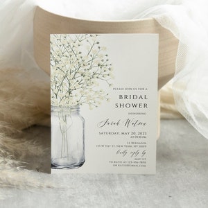 Bloemen rustieke bruids douche uitnodiging Instant Download witte bloemen bruids douche uitnodiging Gypsophila doucheuitnodiging, WBSH01