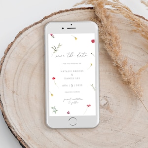 Wildflower Electronic Save the Date Template, Boho Text Message Save the Date Evite, Wild Flowers Wedding Save the Date for Phone