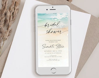 Beach Bridal Shower Invitation, Digital Beach Bridal Shower Invitation Template, Ocean Theme, Electronic Ocean Bridal Shower Invitation SMS