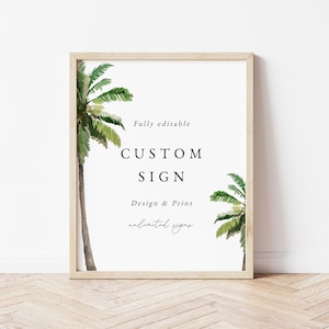 Palm Tree Wedding Sign Custom, Editable Tropical Wedding Table Signage Template, Beach Wedding Sign Printable, Bridal Shower Sign, Download