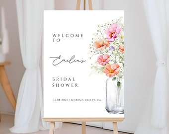 Floral Rustic Bridal Shower  Welcome Sign Template, Gypsophila Bridal Shower Welcome Sign, Flower Bridal Shower Welcome  Sign