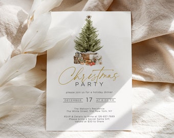 Christmas Invitation Editable Template, Holiday Party Invitation, Christmas Dinner Invite Printable Template, Instant Download Templett