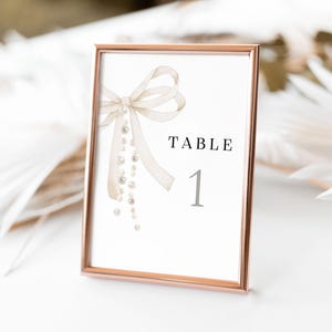 bow Boho Table Number Card Template, beige bow Table Number, PBS02