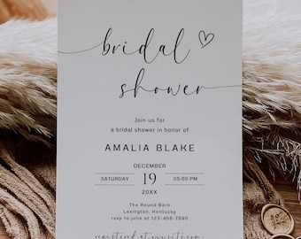 Minimalist Bridal Shower Invitation Editable Template, Modern Bridal Shower Invite, Simple Elegant Bride-To-Be Party Invitation BRIDES04