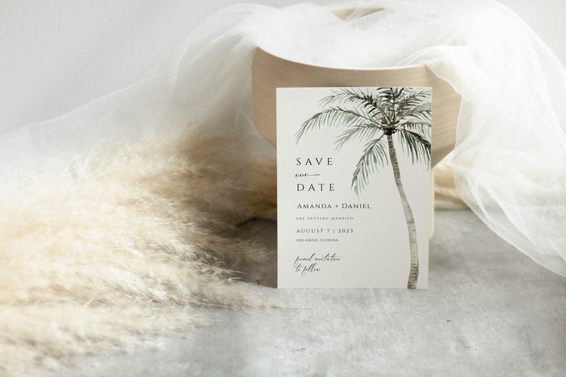 Palm Tree Save the Date Template, Beach Save the Date, Tropical Save the Date Card Printable, Save the Date Editable Template, Engagement image 5