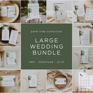 Palm Tree Wedding Bundle, Tropical Wedding Invitation Suite, Wedding Essential Template, Beach Wedding Invite, Instant Download, Templett