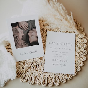 May include: Save the date card with a photo of a couple and the text "Natalie & Christian are getting married May 18, 2022 Moreno Valley, CA 05/18/22 invitation to follow"
