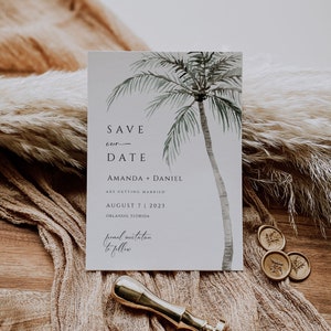 Palm Tree Save the Date Template, Beach Save the Date, Tropical Save the Date Card Printable, Save the Date Editable Template, Engagement image 4